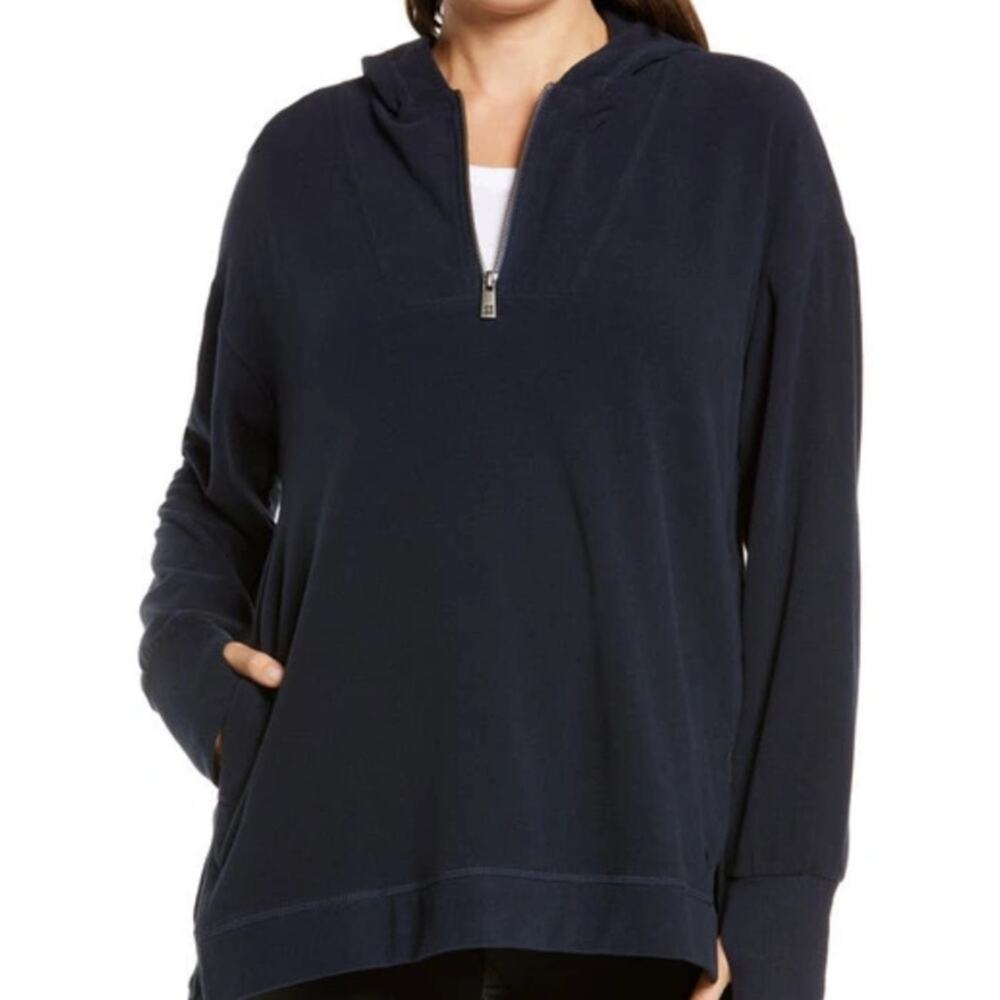 Sweaty Betty Enlighten Luxe Fleece Half Zip Hoodie Navy Size XS